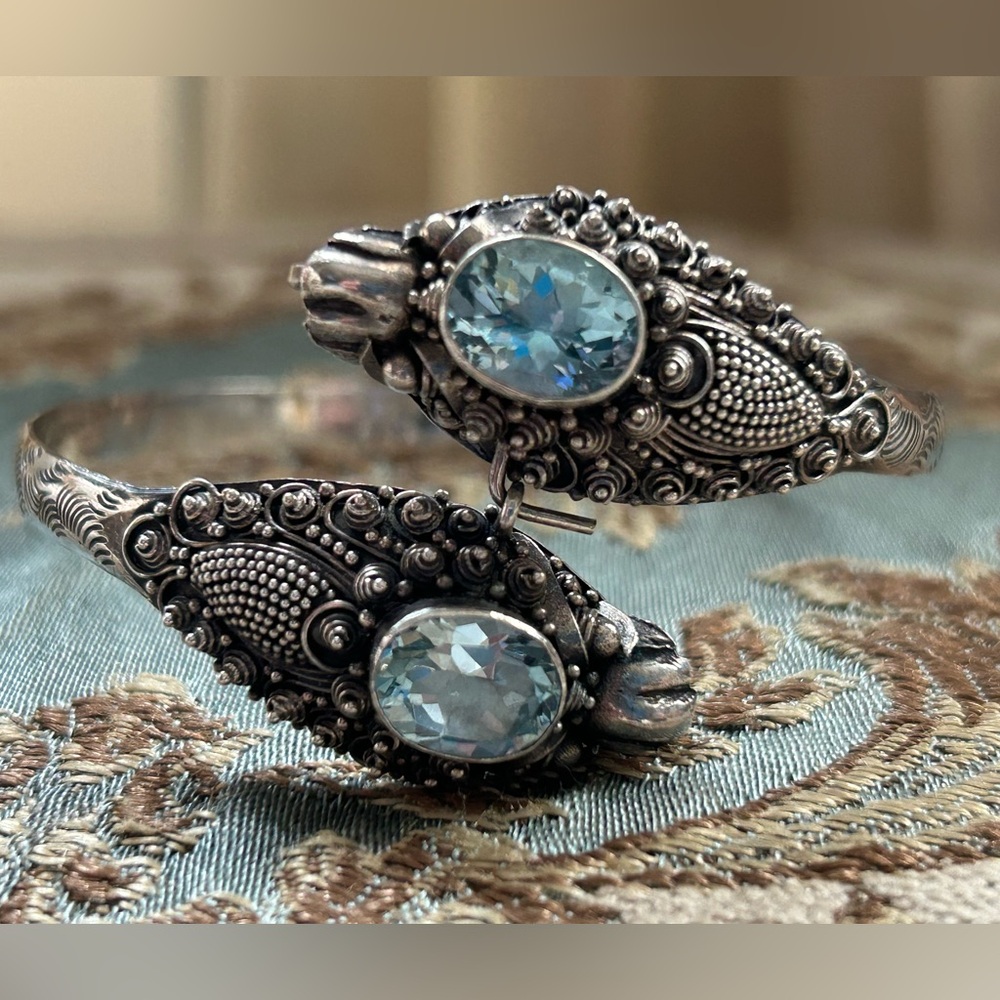 Sterling dragon & blue topaz bangle